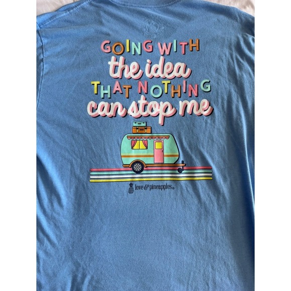 Love & Pineapple Short Sleeve T-shirt X-Large Blue Camper Travel Road Trip - Picture 2 of 9